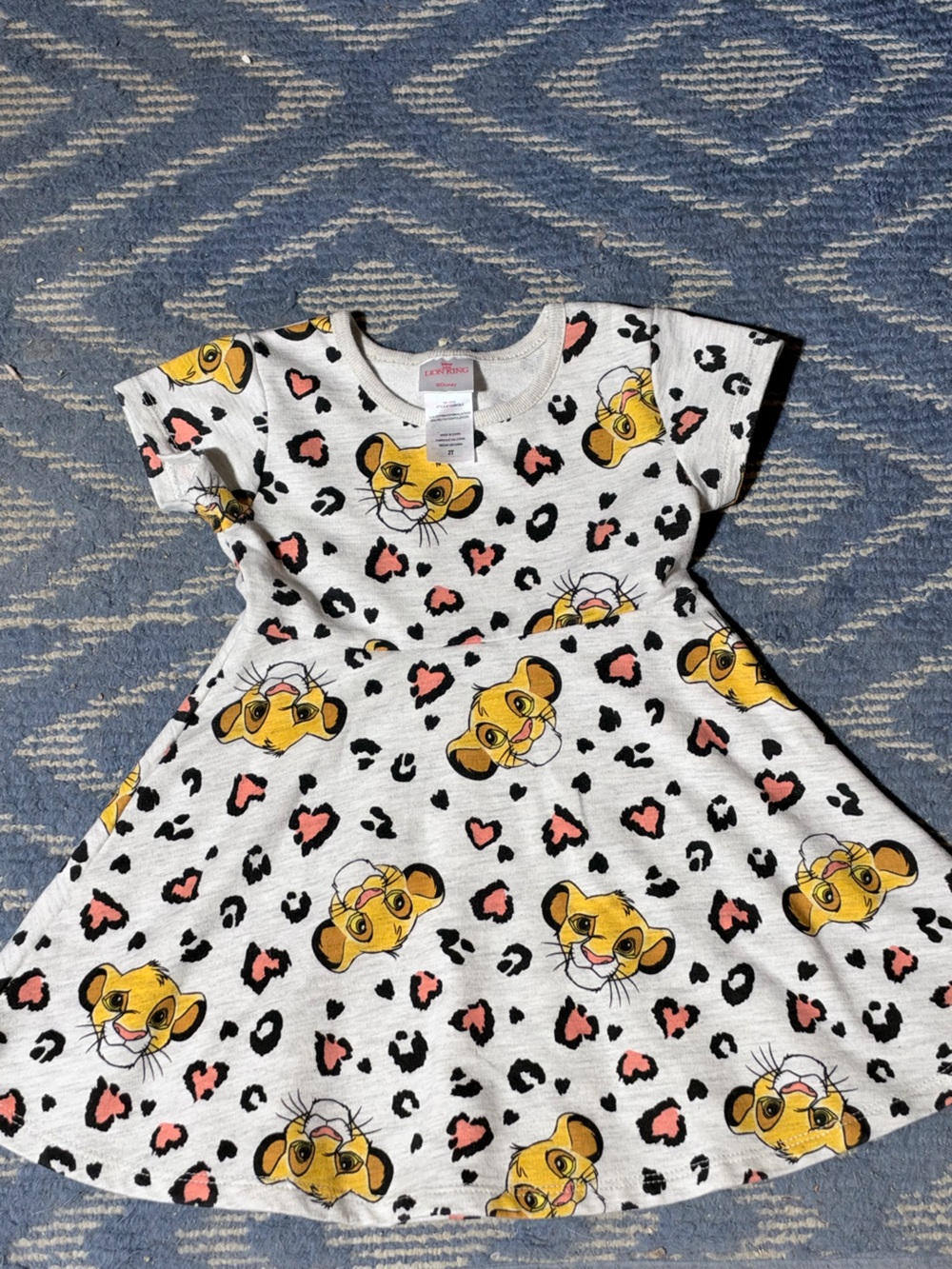 Disney White Simba Print Girls' Skater Dress with Pink Hearts